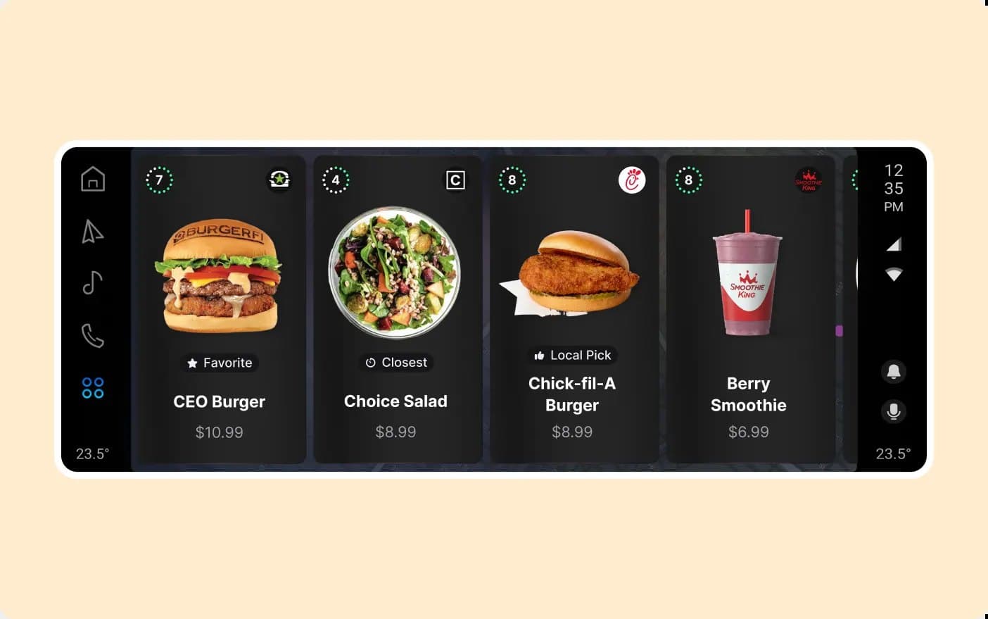 Curated picks on the dashboard: favorite, closest, local pick